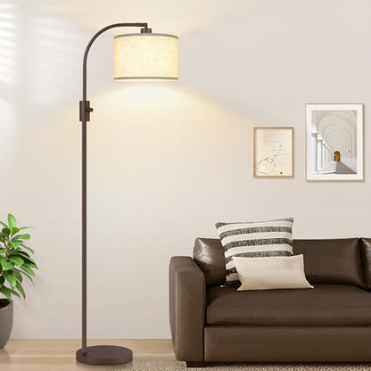 Nintiue Upgraded Modern Arc Dimmable Tall Standing Floor Lamp with Linen Shade, 1200 Lumens LED Bulb Included, for Living & Reading Room, Bedroom, Office & Nursery, Matte Brown - color: Matte Brown-Beige Linen Shade