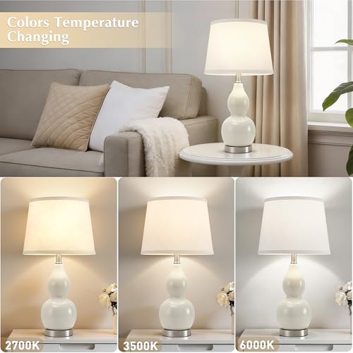 22" Table Lamp Set of 2, Color Temperature Adjustable Double Gourd Ceramic Lamps Classic Nightstand Table Lamps for Bedroom Beside Lamps for Living Room, Cream-Bulbs Included - color: 22.63" Cream Gourd
