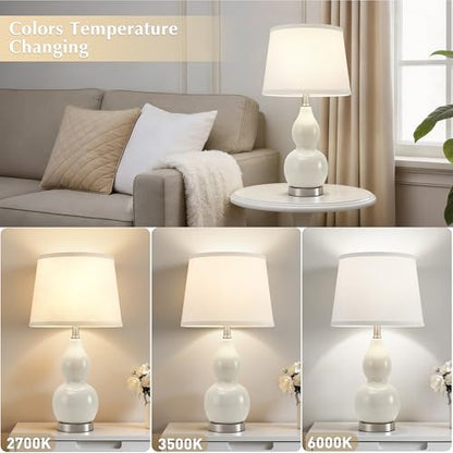 22" Table Lamp Set of 2, Color Temperature Adjustable Double Gourd Ceramic Lamps Classic Nightstand Table Lamps for Bedroom Beside Lamps for Living Room, Cream-Bulbs Included - color: 22.63" Cream Gourd