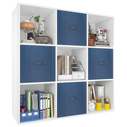 PrimeZone 9 Cube Storage Organizer, Stackable Wood Cubby Bookshelf, White | Fits 11" Cubby Bins, Cubes Shelf for Living Room Closet Bedroom, Square Open Storage Shelf for Clothes Book - color: White, size: 9-Cube