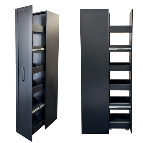 6-Tier Narrow Storage Cabinet with Wheels, 71 Inch Tall, Black | 11.81 Inch Deep Slim Rolling Pull-Out Organizer with Side Panels for Small Spaces, Kitchen, Bathroom and Laundry Room - color: F-black