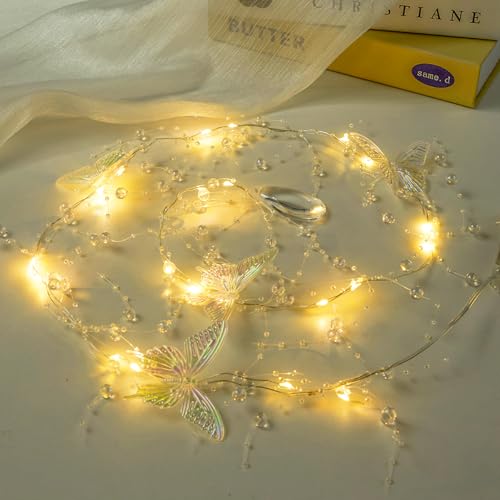 Iridescent Butterfly Fairy Lights, 3.28ft LED Lights Battery Operated, 2pcs | 3-8mm Artificial Beads Mixed 4 Butterflies String Light for Indoor Bedroom Christmas Tree Wedding Party Dorm - color: Butterfly Lights, size: 3.28ft per/2pcs total