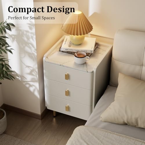 AQIMUELE Narrow Nightstand with Drawers, Narrow Side Table Leather, Small Bedside Tables for Bedroom. (White) - color: White, size: 15.7''W x 15"D x 22.8"H