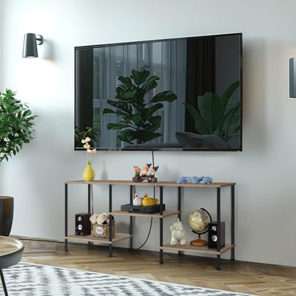 50 inch TV Stand for Living Room Small Entertainment Center with Storage Shelf & Power Outlets, Modern Farmhouse TV Console Table Media Cabinet for Bedroom, Rustic Grey - color: Rustic Grey