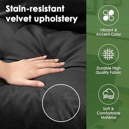 Vongrasig Futon Sofa Bed Velvet Futon Couch with Adjustable Backrest, Small Convertible Folding Sleeper Sofa Bed, Modern Loveseat for Living Room, Bedroom and Small Space, Black - color: Black
