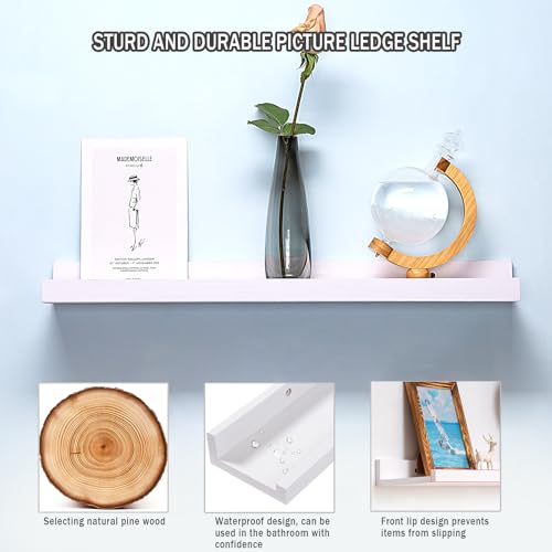 AZSKY 24 Inch Picture Ledge Shelf Floating Shelves Wall Mounted Set of 3 White - color: White, size: 24in set 3