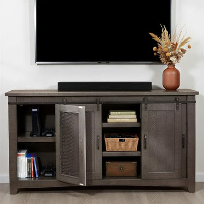 Martin Svensson Home Rustic 65" Wood Entertainment Center, Gray | Solid Pine, TV Stand, Sliding Doors, Adjustable Shelves & Cable Management, for TVs up to 70" - color: Grey