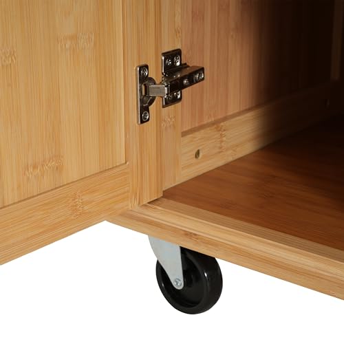 Christopher Knight Home ZAH Bamboo Rolling Cart with Drawers, Kitchen Bar Cart on Wheels with Stainless Steel Top, Mobile Rolling Kitchen Cart Storage Cabinet, Serving Cart, 29.13'' x 18.5'', Natural - size: Small