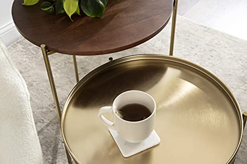Kate and Laurel Ulani Modern Nesting Side Table, Set of 2, Walnut Brown Wood and Gold Metal, Glamorous End Tables for Storage and Display - color: Walnut Brown/Gold