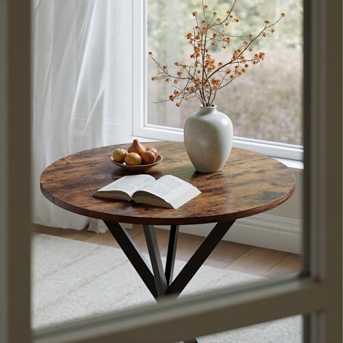 Unovivy 31.5" Small Round Dining Table for 2-4 Rustic Brown Dinner Table | Space Saving Circle Small Kitchen Table, Industrial Mid Century Modern Dining Room Desk for Kitchen, Apartment - color: Rustic Brown, style: Round