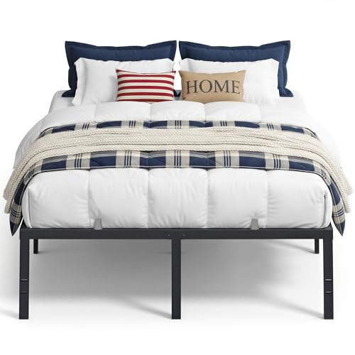 VASAGLE Queen Metal Bed Frame 18 Inches Tall, 1100 lb Weight Capacity, No Box Spring Needed, with Under-Bed Storage, Easy Setup, Heavy-Duty Platform Bed, Mattress Retainers, Matte Black URMB671BD02S - size: Queen, style: 18 Inch