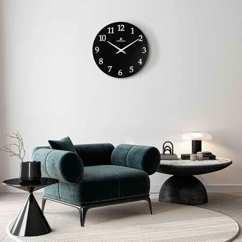 Lafocuse 12 Inch Wooden Black Modern Minimalist Wall Clock Battery Operated | Silent Non Ticking Black Clock White Numbers, Analog, Simple Decorative Style for Living Room Decor Kitchen Bedroom Office - color: Black