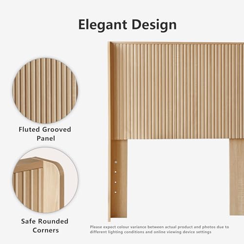 64.1" Queen Size Wood Headboard, Fluted Panel Headboard,Oak | Modern Farmhouse Head Board, Wall Mounted Headboards, Wingback Boho Head Board for Adjustable Bed, Easy to Assembly - color: Oak, size: Queen