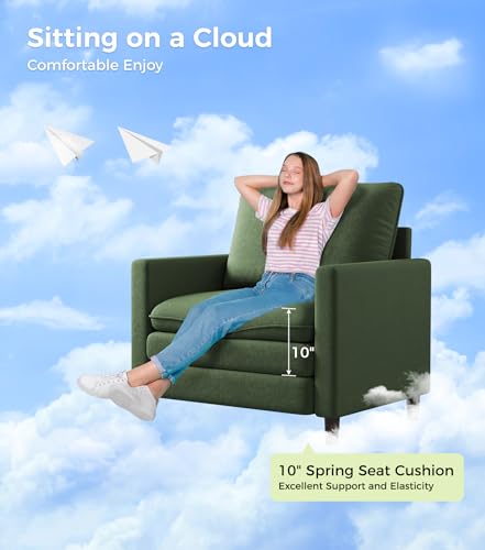 Welzona 3-Layers Cloud Accent Chair, 33" Reading Chair, Teddy Arm Chairs | Comfy Teddy Fabric, Washable Covers, Tool-Free Setup, All-wood Couch Chair for Living Room, Bedroom, Reading Nook, Green - color: Green, size: cloud chair