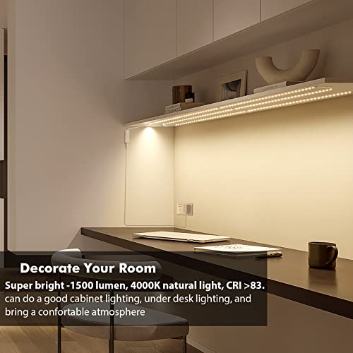 WOBANE Under Cabinet Lights Kit, 20inch 6PCS LED Strip Bars with RF Remote | 4000K Natural White,24W Adapter,1500LM,Hidden Super Bright Daylight for Kitchen Cabinet,Under Desk,Counter Lighting - color: Natural White, size: 6*20inch