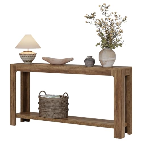 Tribesigns 63 Inch Entryway Console Table, 2-Tier Farmhouse Narrow Sofa Table Behind Couch, Accent Entrance Console Furniture for Entryway, Foyer, Hallway, Rustic Brown - color: Rustic Brown