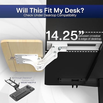 VIVO Light Wood Under Desk 25 x 10 inch Keyboard Tray, MOUNT-KB03C | Adjustable Computer Keyboard and Mouse Platform, Ergonomic Under Table Desk Mount Drawer, Full Swivel - color: Light Wood