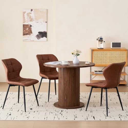 35.5" Round Dining Table for 2, Modern Small Pedestal Kitchen Table, Space Saving, for Apartment Dining Living Room - color: Mini Brown 35.5