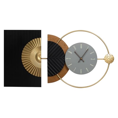 32"x16" Large Modern Silent Non-Ticking Wall Clocks for Living Room | Mid-Century modern abstract asymmetrical design,metal frame,gray dial,gold finish,kitchen,bedroom,office use,battery operated - color: Black-32x16 Inch, size: Medium