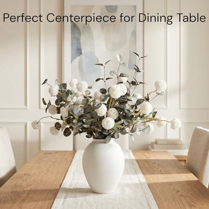 White Artificial Flowers & Greenery With Vase, Faux Floral Arrangement Centerpiece for Dining Table, Realistic Silk Flowers With Modern Vase for Kitchen, Living Room, Bedroom, Entryway & Bathroom - size: White/Green Bouquet in Vase