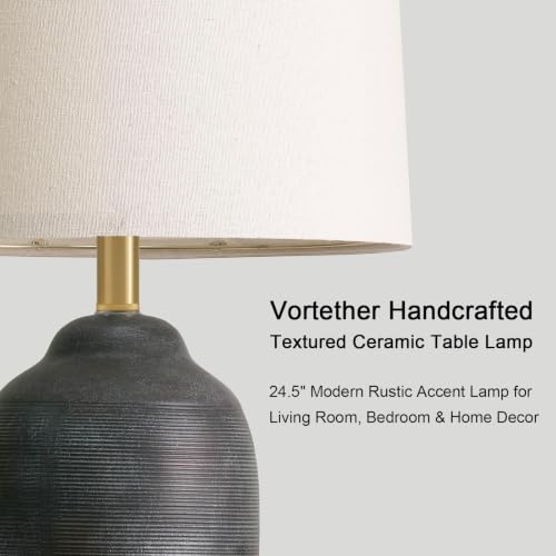 24.5" Vintage Ceramic Table Lamp for Living Room Black Single | Farmhouse Small Nightstand Lamps for Bedroom, Rustic Stone-Textured Ceramic, Home Decor for Bedside, Side End Table, Buffet - color: 24.5" Black-Single