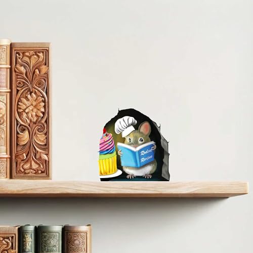 Adorable Pastry Mouse Reading Book Wall Sticker Decal – Kids Room, Classroom, Home Decor, Bookcase, Book Lover Gift, Children's Bedroom, Nursery, Cute Mouse, MICESTERPIECE - style: Pastry Mouse