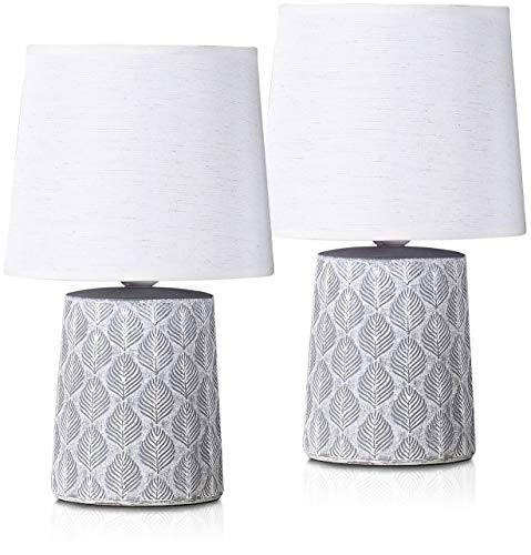 BRUBAKER 2-Pack Classical Table or Bedside Lamps - White - Ceramic Base in Floral Design - 13 Inches
