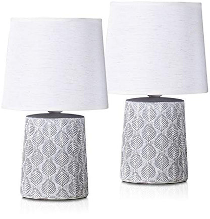 BRUBAKER 2-Pack Classical Table or Bedside Lamps - White - Ceramic Base in Floral Design - 13 Inches