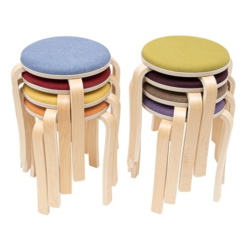 Stackable Wood Stools Set of 8, 17-Inch Height Backless Counter Chairs with Round Top and Non-Slip Foot Pads, Portable School Stool, Flexible Seating for Home, Office, Classrooms