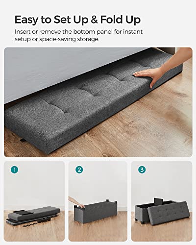 SONGMICS Storage Ottoman Bench, Foldable Foot Rest with Legs, 15 x 43 x 15.7 Inches, End of Bed Bench, Storage Chest, Load up to 660 lb, for Living Room, Bedroom, Entryway, Slate Gray ULSF018G01 - color: Dark Gray, style: without Flipping Lid
