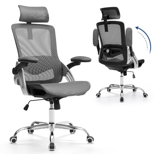 Fizzin Office Chair Mesh Desk Chair with 3D Armrests Computer Chair | Ergonomic Office Chair with Adjustable Lumbar Support and Headrest 125° Tilt and Wide Mesh Cushion High Back Home Desk Chair - color: Black-gray