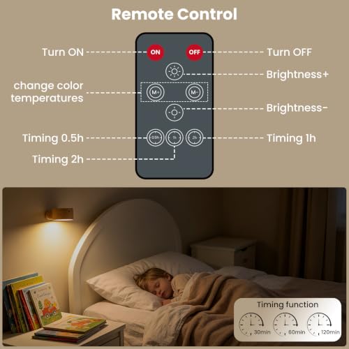 AKSDA 3Pack Battery Operated Wall Sconce, 3 Color Modes 3 Brightness Levels 360°Rotation Lighting Timer Touch & Remote Control, Wall Mounted Lamp LED Wall Lights for Bedroom Reading Bedside (White) - color: White-3PC