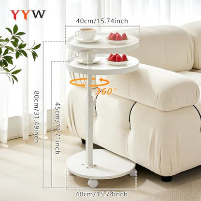 C Table End Table Adjustable Height, Couch Tables That slide under for Small Spaces, 360°Swivel TV Tray Table, C Shaped Side Tables Living Room and Bedroom for Sofa, Bed, Chair, Snack (White Color) - color: White