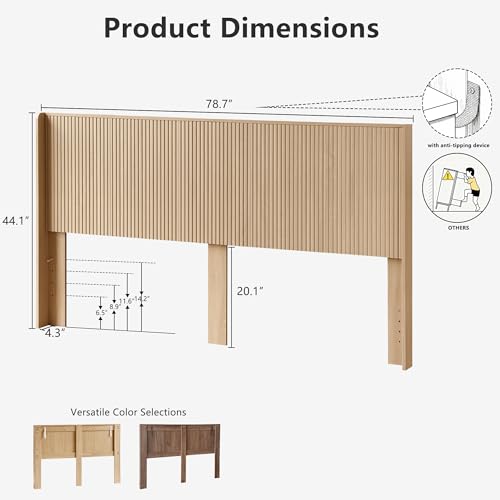 78.7" King Size Wooden Headboard, Fluted Panel Headboard, Oak | Modern Farmhouse Head Board, Wall Mounted Headboards, Wingback Boho Head Board for Adjustable Bed, Easy to Assembly - color: Oak, size: King