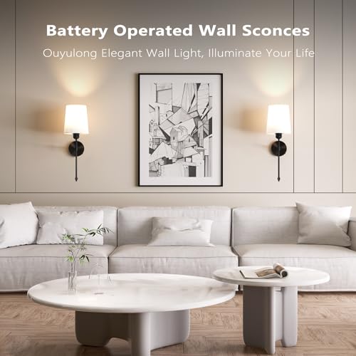 Battery Operated Wall Sconces Set of 2, Wireless Rechargeable Dimmable Wall Light with 5600mAh RGB Bulb and Remote for Bedroom, Living Room, Hallway, Black, 24in - color: Black, size: 24 Inch Set of 2