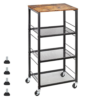 CADUKE Kitchen Storage Cart Baker's Rack 4-Tier Industrial Wood | Kitchen Island Stand, Serving Bar Cart, on Wheel, MDF, End Side Table Storage, Trolley Rack, for Bedside, Bathroom, Office
