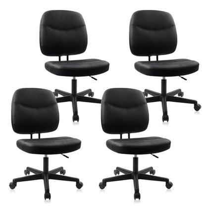 CLATINA Armless Home Office Chair, Small PU Leather Ergonomic Low Back Desk Chair with Lumbar Support and Wheels, Adjustable Height 360° Swivel Rolling Computer Task Chair, Black, 4 Pack - color: Black-heihu, size: 4 Pack