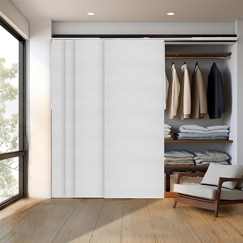 CHICOLOGY Panel Track Blinds, Jersey White, 86"x96", Cordless, Divider | 4 Fabric Panels, Fits 46–86″ Wide, Wall/Ceiling Mount, Room Divider Ready, Height Trimmable, Child & Pet Safe - color: Skyrise White