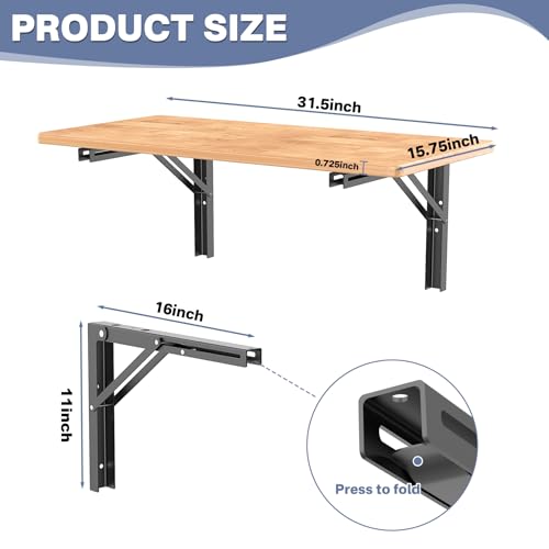 WALMANN Wall Mounted Folding Workbench, Heavy Duty Folding Wall Table/Desk | Space Saving Wall Collapsible Table for Garage, Workshop, Holds Up to 150 lbs, Size: 31.5 x 15.75 inch - size: 31.5 in x 15.75 in