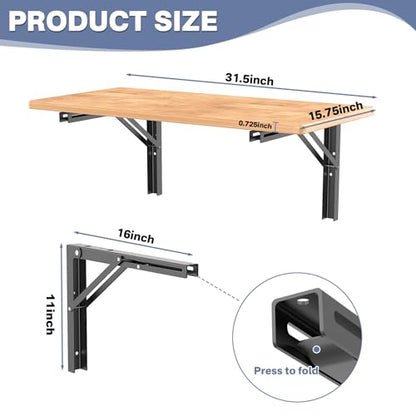 WALMANN Wall Mounted Folding Workbench, Heavy Duty Folding Wall Table/Desk | Space Saving Wall Collapsible Table for Garage, Workshop, Holds Up to 150 lbs, Size: 31.5 x 15.75 inch - size: 31.5 in x 15.75 in