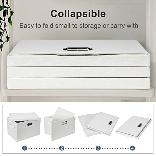 Graciadeco Large 17" 36 Quart Collapsible Stackable Storage Bins with Lids, 1 Pack White Foldable Fabric Closet Storage Boxes with Lids, 4 Handles Heavy-duty Linen Cube Baskets for Bedroom | 36 Quart 1 Pack White Collapsible Stackable Linen Fabric 4 Handl