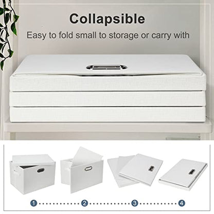 Graciadeco Large 17" 36 Quart Collapsible Stackable Storage Bins with Lids, 1 Pack White Foldable Fabric Closet Storage Boxes with Lids, 4 Handles Heavy-duty Linen Cube Baskets for Bedroom | 36 Quart 1 Pack White Collapsible Stackable Linen Fabric 4 Handl