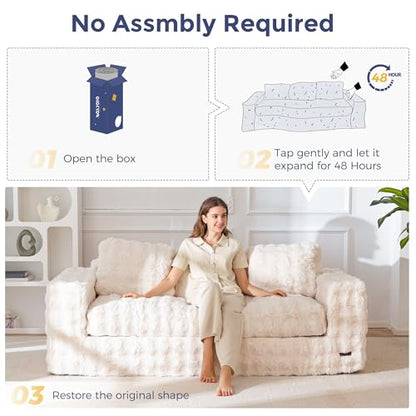 MAXYOYO 3-Seater Boneless Sofa Couch, Modern Bubbled Sofa for Living Room, Soft Bean Bag Chair High-Density Foam Couch with Pillows, No Assembly Required - color: Bubble Beige, size: 3 Seater