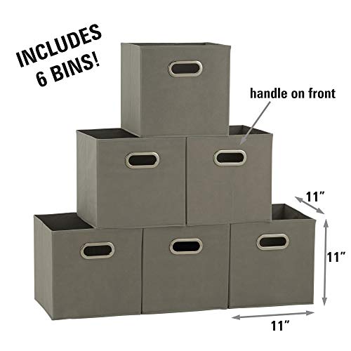 Household Essentials Fabric Storage Bins in Strong Poly‑Woven Fabric, Sturdy Chipboard Sides, Grommet Front Handle, Dove Gray Finish, Set of 6 - color: Gray, size: 11” L x 11” W x 11” H