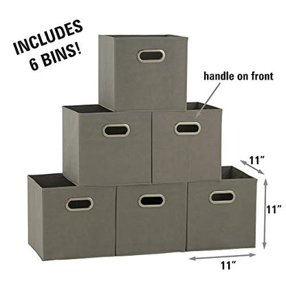 Household Essentials Fabric Storage Bins in Strong Poly‑Woven Fabric, Sturdy Chipboard Sides, Grommet Front Handle, Dove Gray Finish, Set of 6 - color: Gray, size: 11” L x 11” W x 11” H