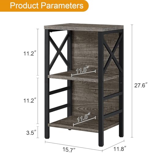 MNEETRUNG Small Bookcase,3 Tier Industrial Bookshelf with Metal Frame and Backboard,Low Grey Book Shelf,Book case for Small Spaces,Living Room,Bedroom and Home Office - color: Grey, size: 3-Tier (15.7"W x 11.8"D x 27.6"H)