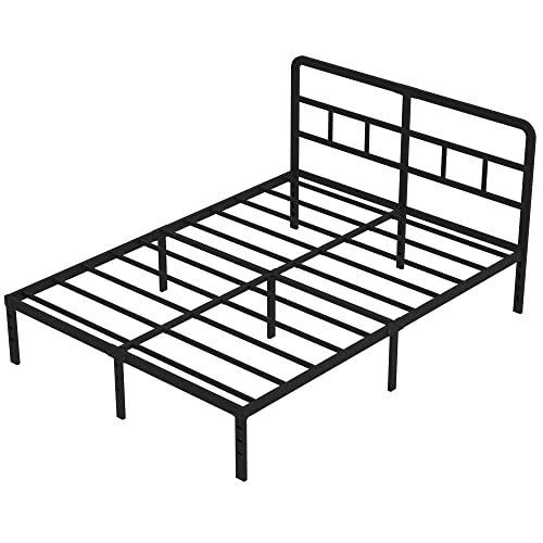 DiaOutro 14 Inch Queen Bed Frame with Headboard Metal Platform, Black | Heavy Duty Bed For Kids Adults, Steel Slat Supports No Box Spring Needed, Easy Assembly, Noise Free - size: Queen, style: 14 Inch