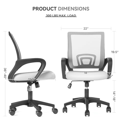Office Chair, Ergonomic Mid-Back Mesh Desk Chair, White | Lumbar Support, Adjustable Height, Rolling Wheels, Comfy Armrest, For Work, Study, Gaming - color: White