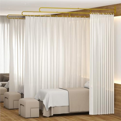 U-Shape Privacy Curtains for Room Divider, 1 Panel, 8.53ft, White | Metal Support Wall Mounted Privacy Curtain, Portable, For Fitting Room Beauty Salon Bedroom and Hospital