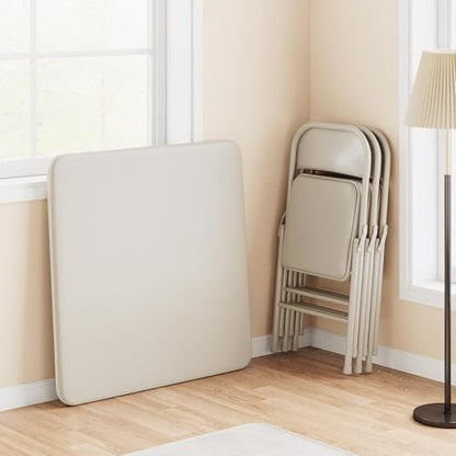 Folding Card Table and Chair Set of 5, No Assembly Required, Beige | Portable Square Card Table with 4 Padded Chairs, Foldable Chairs and Tables for Home, Indoor and Outdoor, Space-Saving